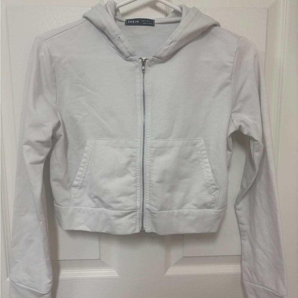 SHEIN White Hooded Cropped Jacket